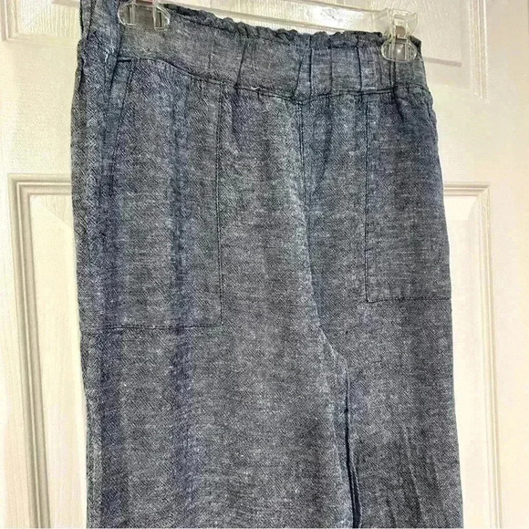 Time & Tru Wide Leg Pants Size XS 0/2 Linen Blend Blue Denim Color Smocked Waist - Picture 6 of 11